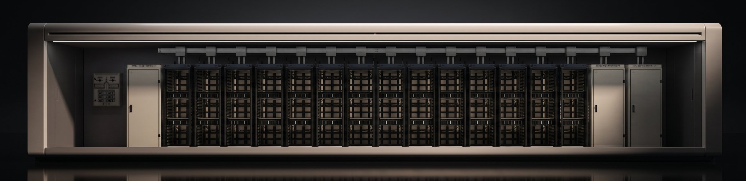 MicroLink pod cutaway showing GB300 racks, switchgear and busway